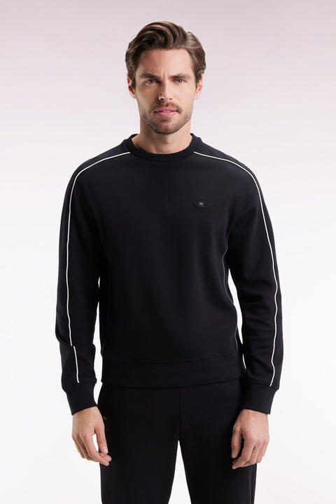 Sweatshirt en molleton noir passepoils colorés - Image 1