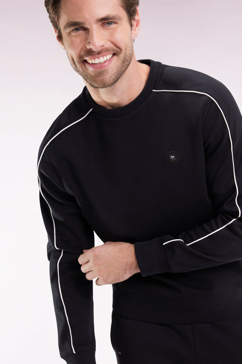 Sweatshirt en molleton noir passepoils colorés - Image 3