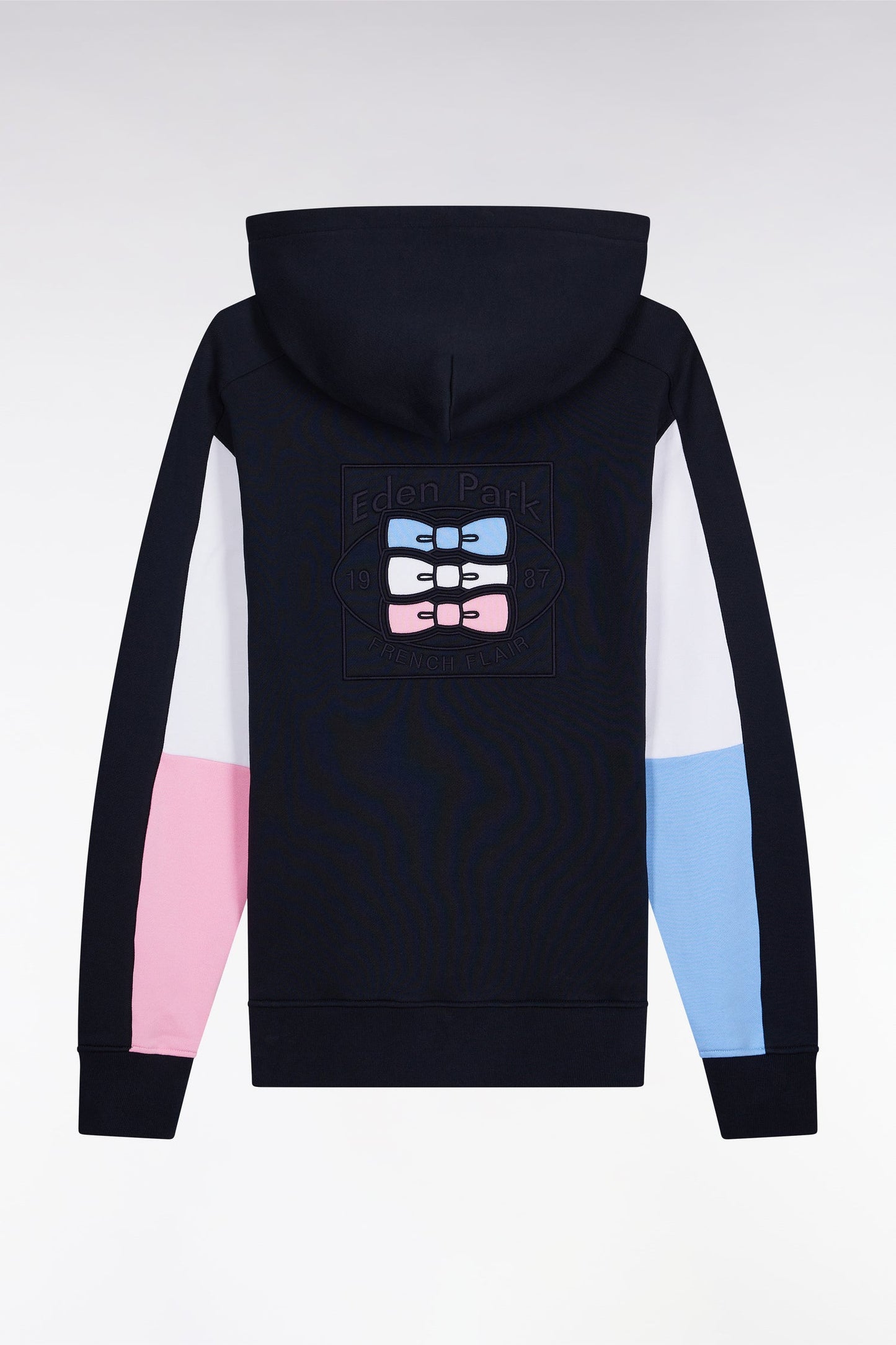 Sweatshirt à capuche marine découpes manches contrastées