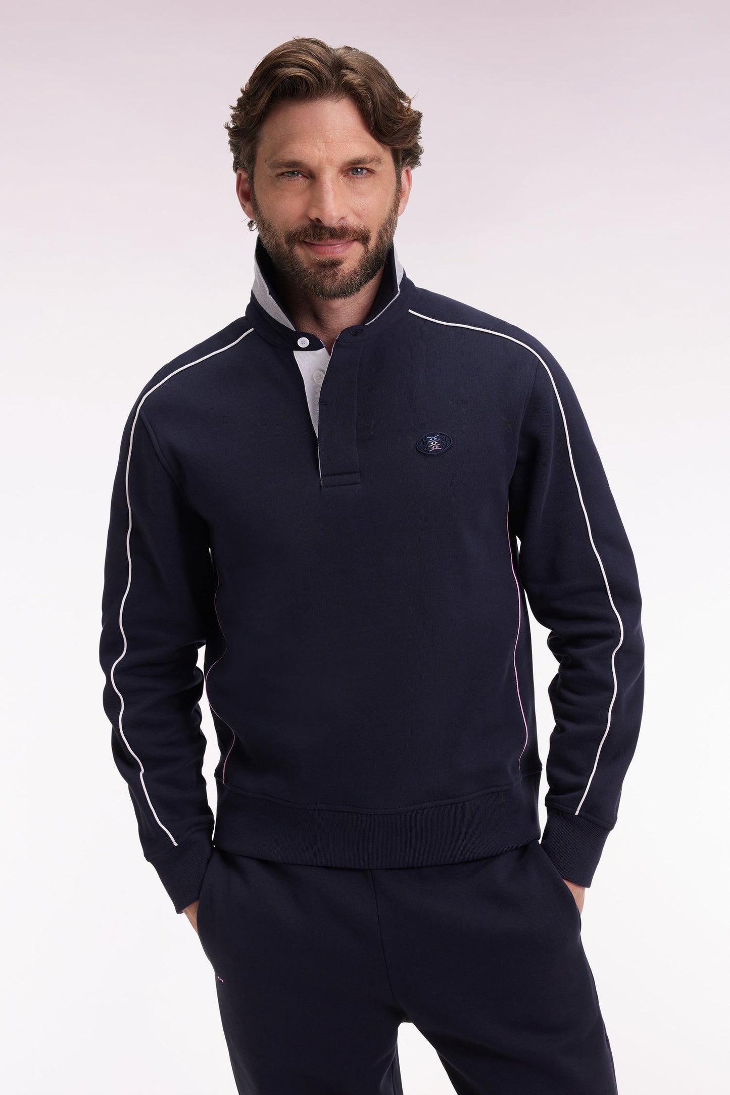 Sweatshirt à col maillot en molleton gratté marine