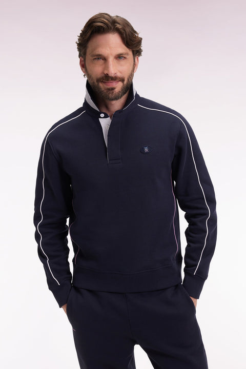 Sweatshirt à col maillot en molleton gratté marine - Image 1
