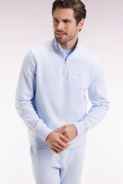 Sweatshirt à col montant zippé en molleton coton ciel - Image 3