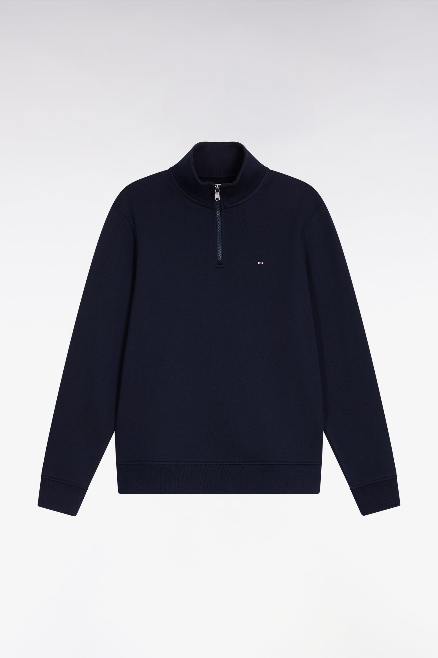 Sweatshirt à col montant zippé en molleton coton marine
