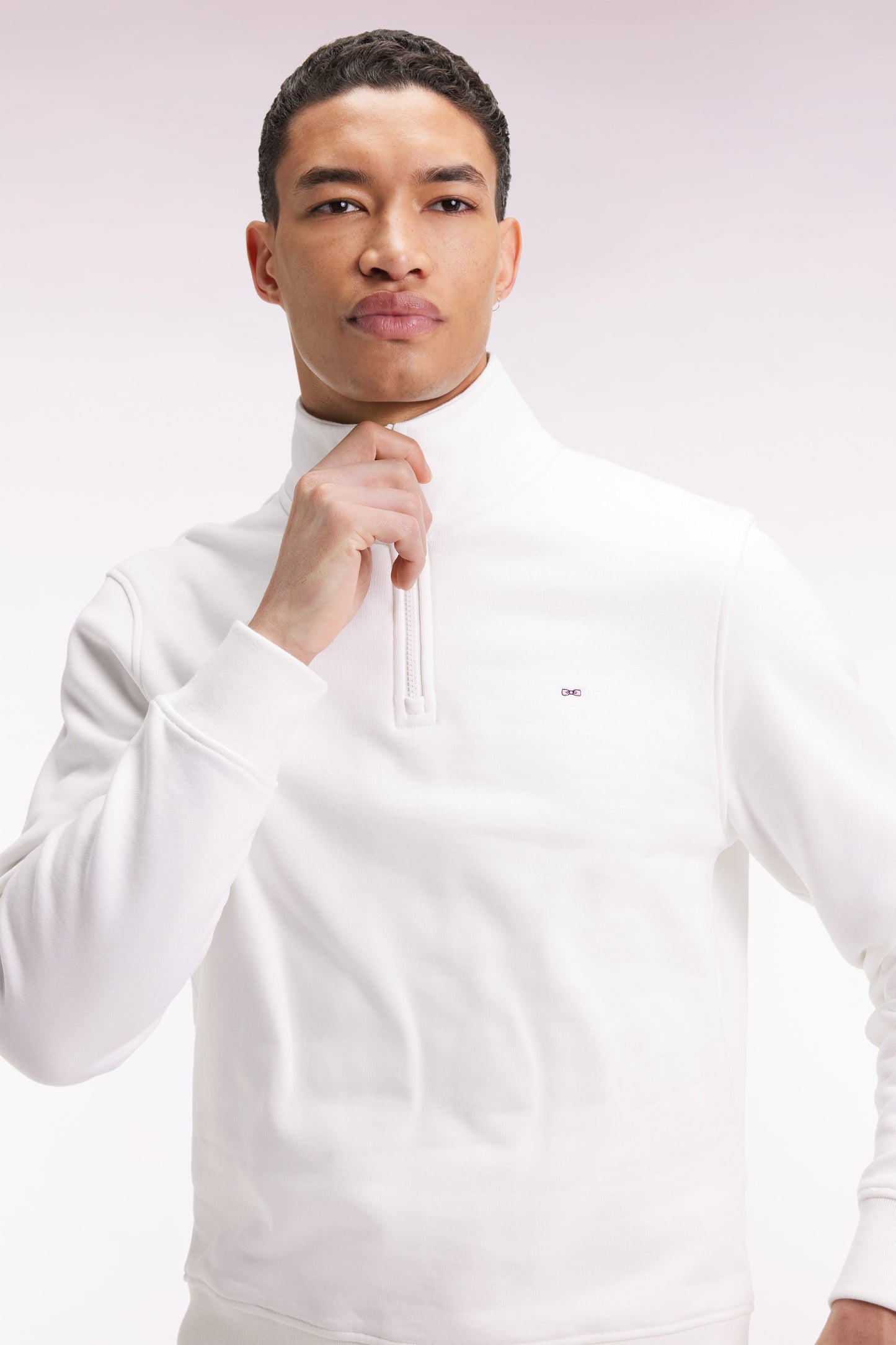 Sweatshirt à col montant zippé en molleton coton blanc