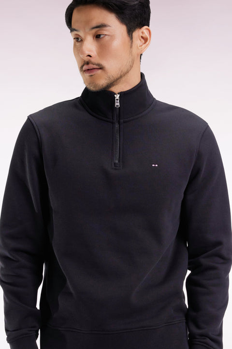 Sweatshirt à col montant zippé en molleton coton noir - Image 3