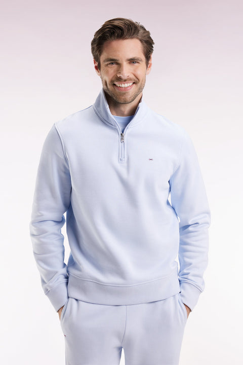 Sweatshirt à col montant zippé en molleton coton ciel - Image 1