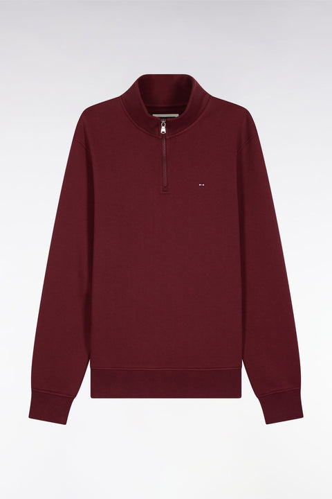 Sweatshirt à col montant zippé en molleton coton bordeaux - Image 2