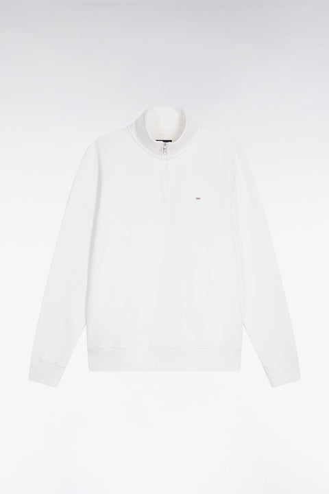 Sweatshirt à col montant zippé en molleton coton blanc - Image 2