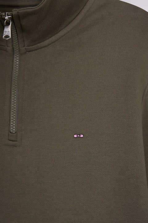 Sweatshirt à col montant zippé en molleton coton kaki - ANNULE - Image 2