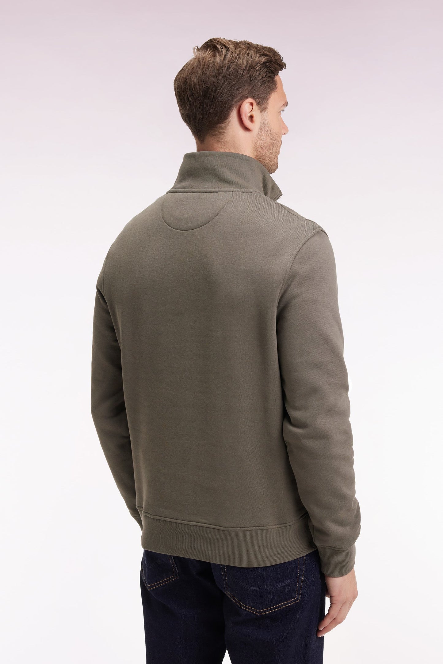 Sweatshirt à col montant zippé en molleton coton kaki - ANNULE