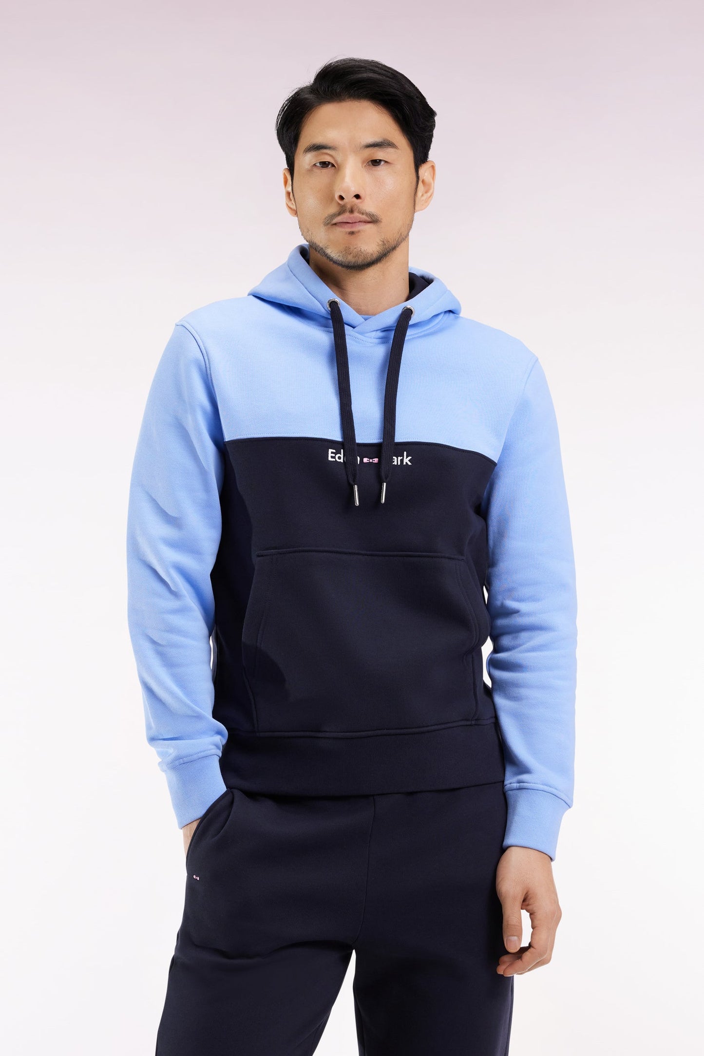 Sweatshirt à capuche bicolore rose coupe droite
