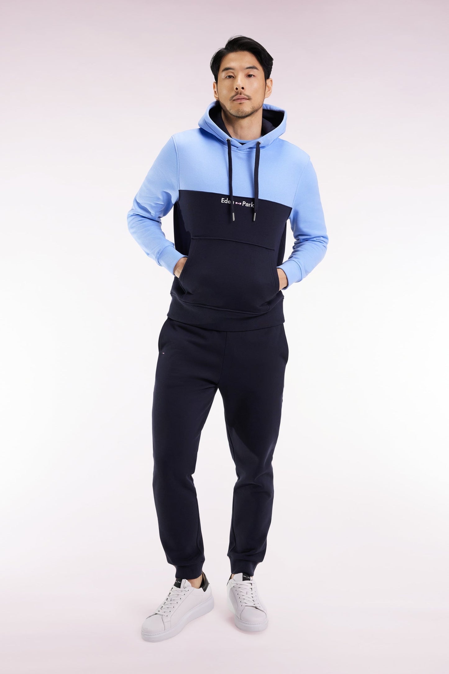Sweatshirt à capuche bicolore rose coupe droite