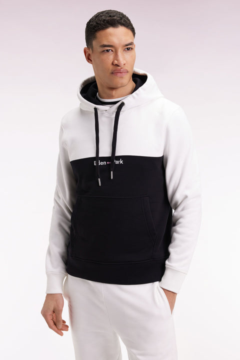 Sweatshirt à capuche bicolore blanc coupe droite - Image 1