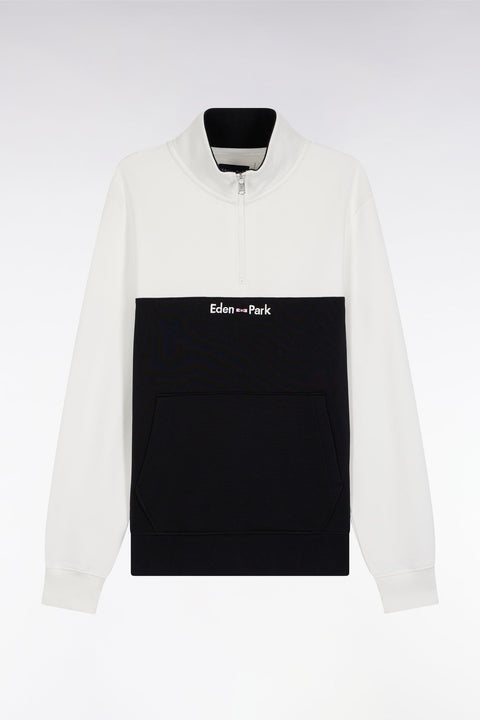 Sweatshirt col camionneur en molleton bicolore blanc - Image 2