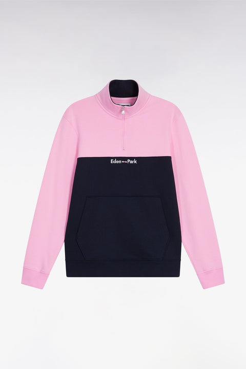 Sweatshirt col camionneur en molleton bicolore rose - Image 2