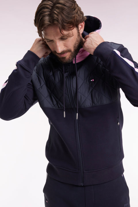 Sweatshirt zippé en interlock bimatière matelassé marine et rose - Image 3