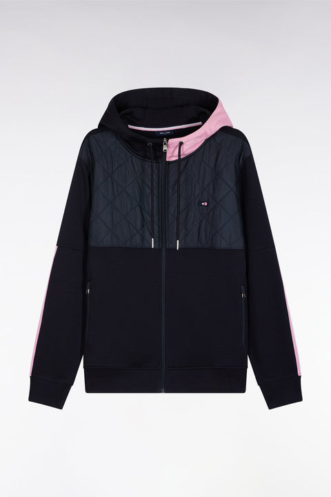 Sweatshirt zippé en interlock bimatière matelassé marine et rose - Image 2