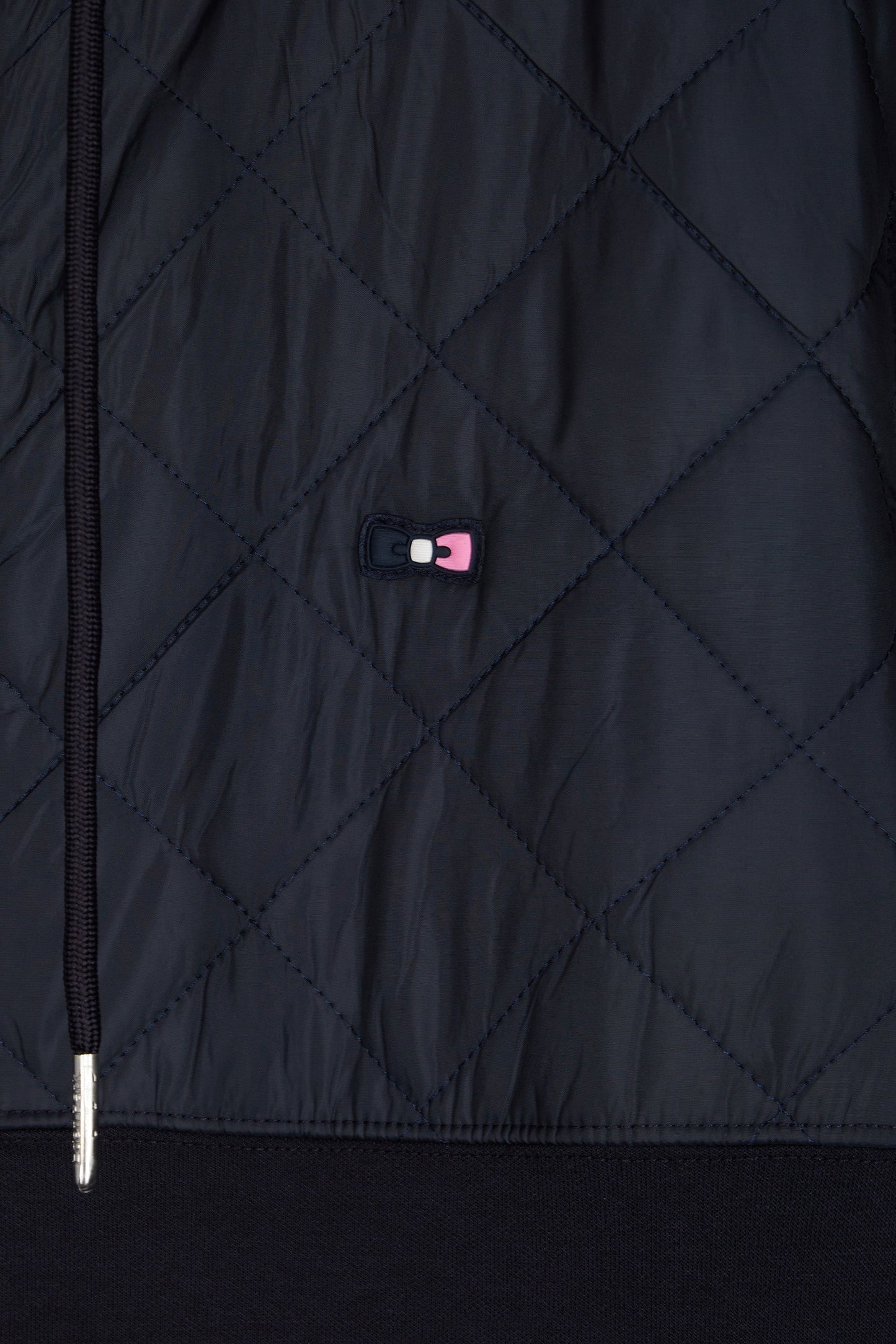 Sweatshirt zippé en interlock bimatière matelassé marine et rose