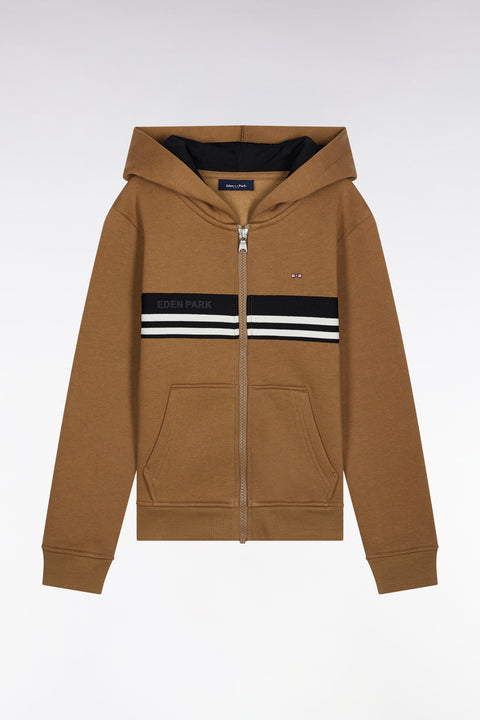 Sweatshirt à capuche zippé en molleton mélangé camel - Image 1