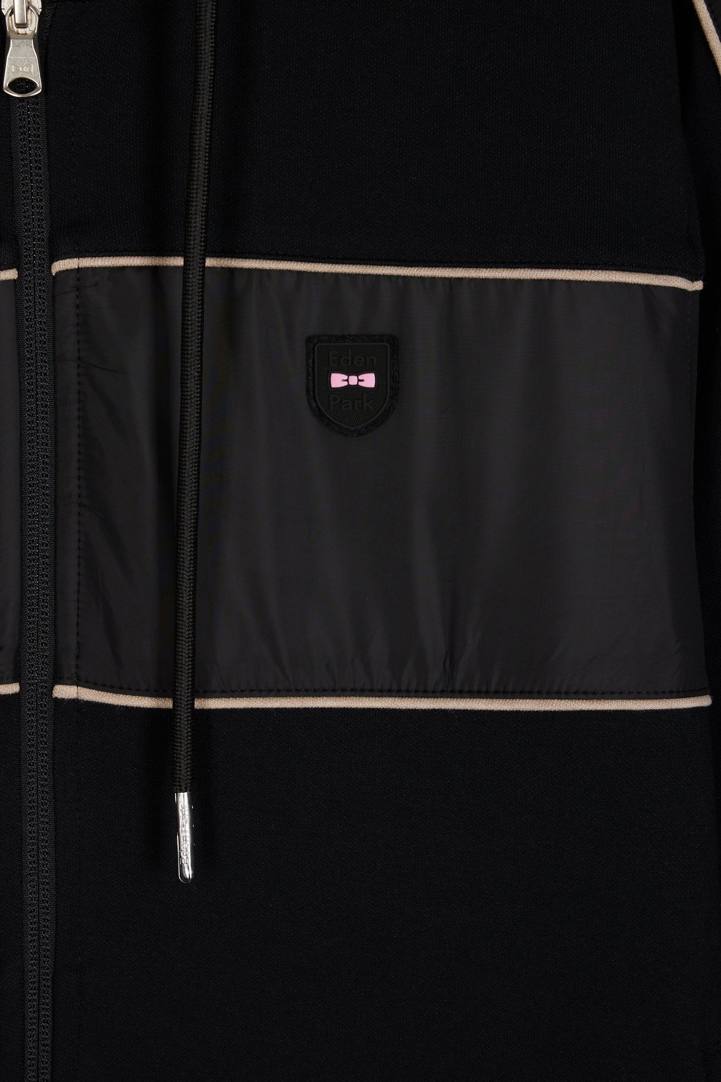 Sweatshirt zippé à capuche en molleton et nylon noir et beige