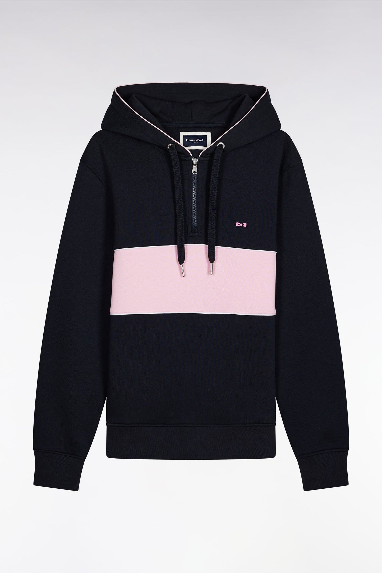 Sweatshirt à capuche semi-zippé marine et rose