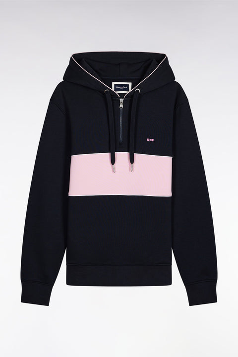 Sweatshirt à capuche semi-zippé marine et rose - Image 2