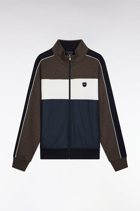 Sweatshirt zippé bimatière en nylon matelassé marron - Image 2