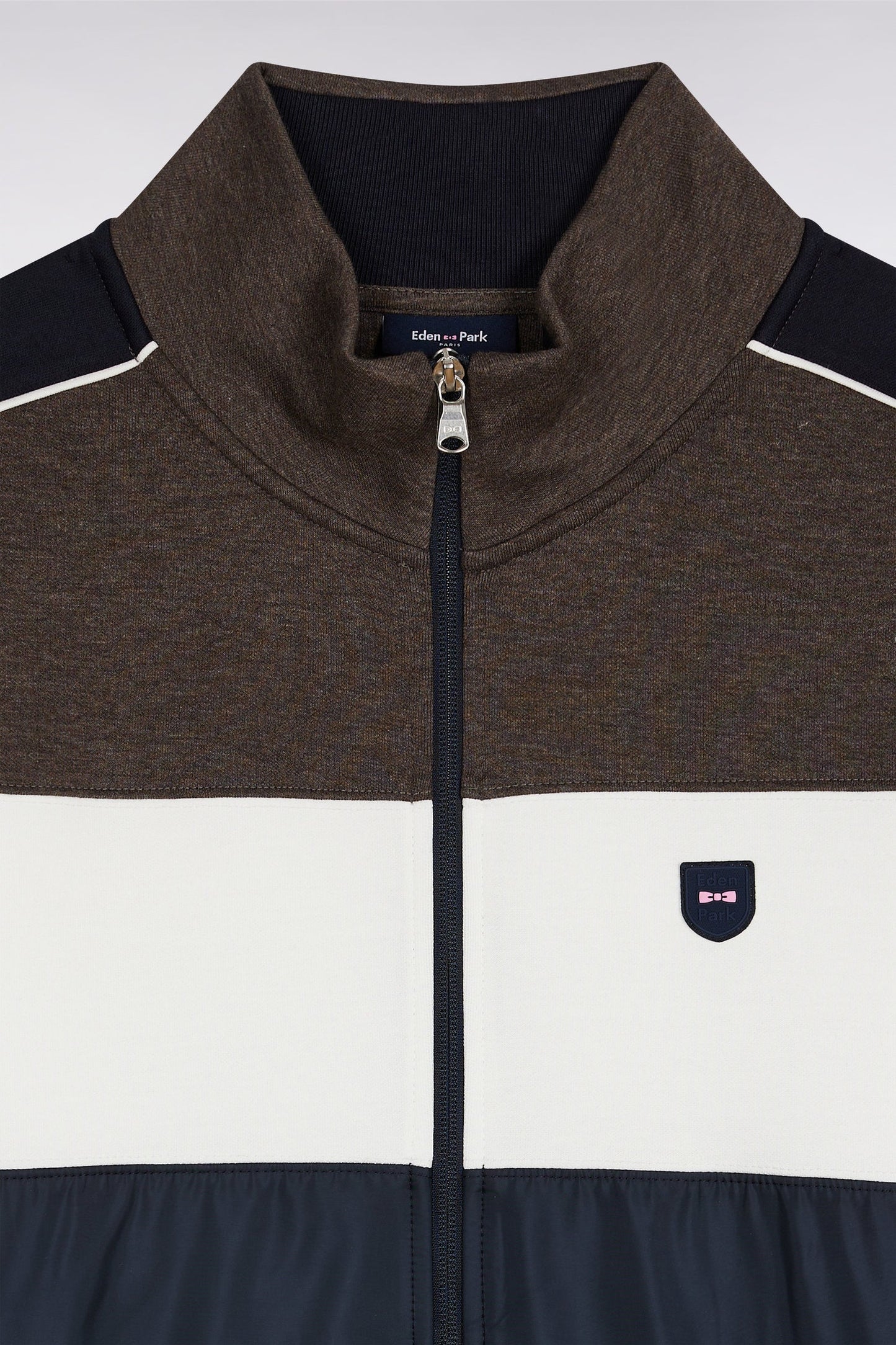 Sweatshirt zippé bimatière en nylon matelassé marron