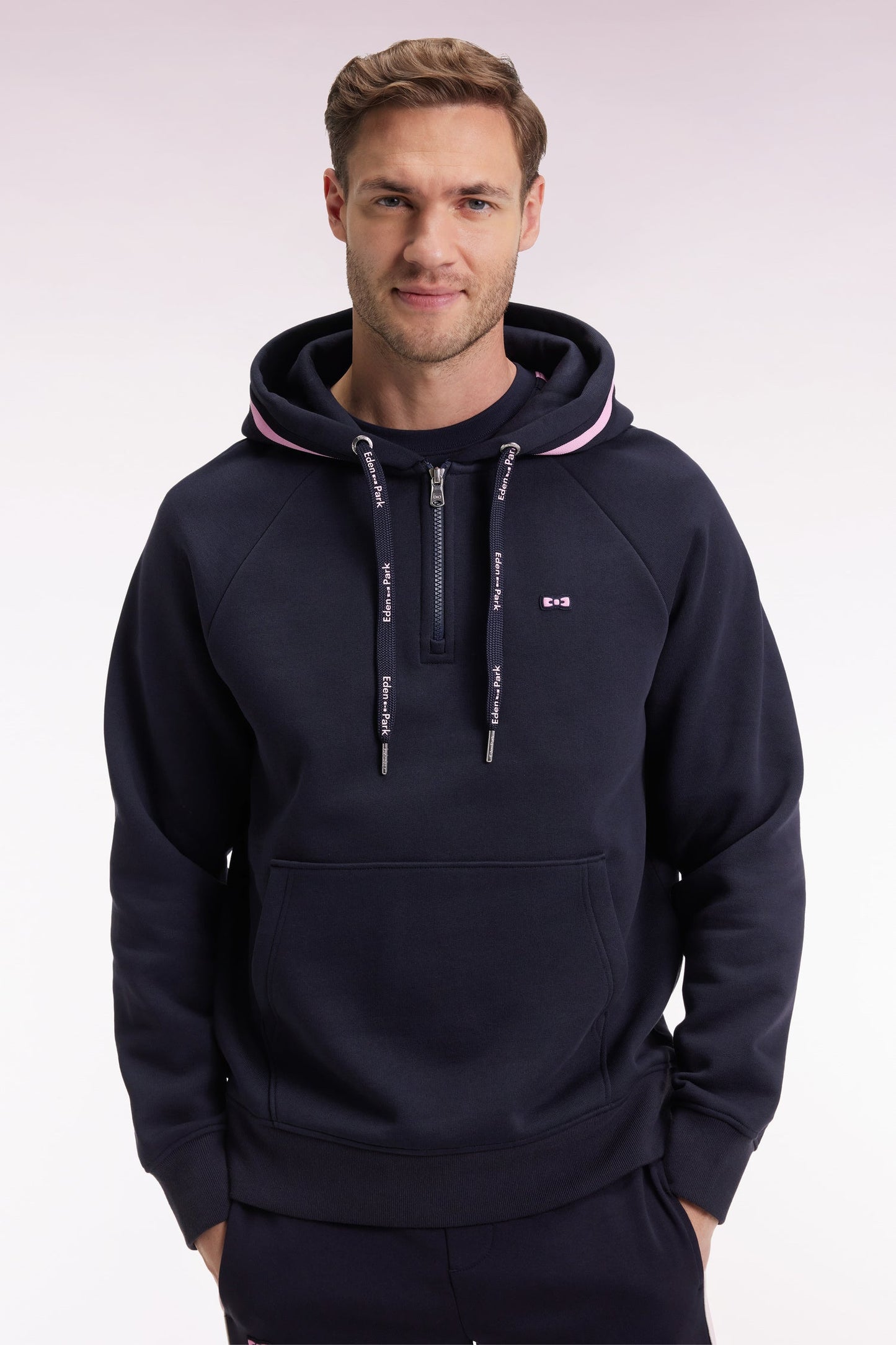 Sweatshirt à capuche en molleton coton mélangé marine coupe Relaxed