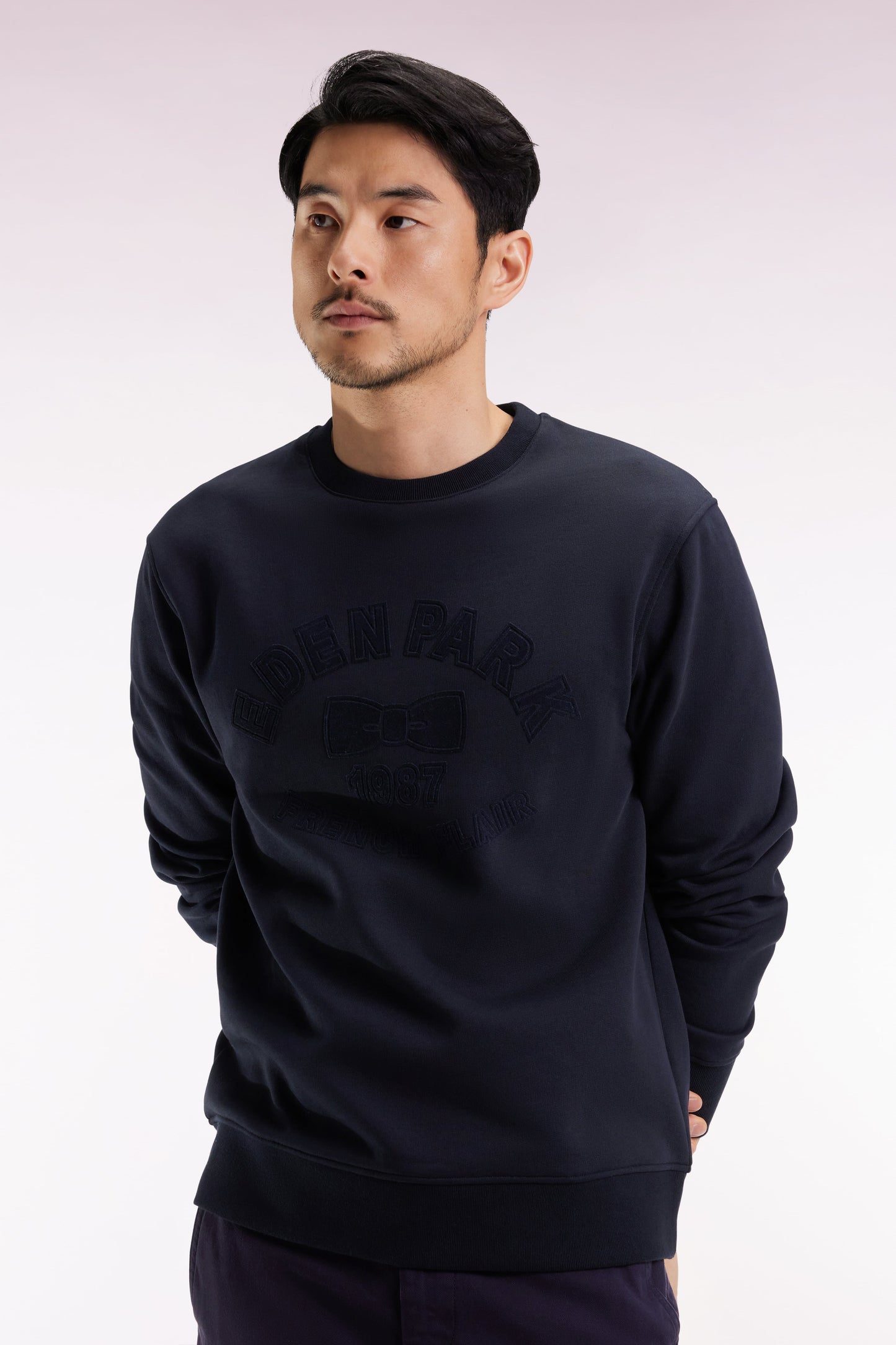 Sweatshirt à col rond en coton mélangé écru coupe Relaxed