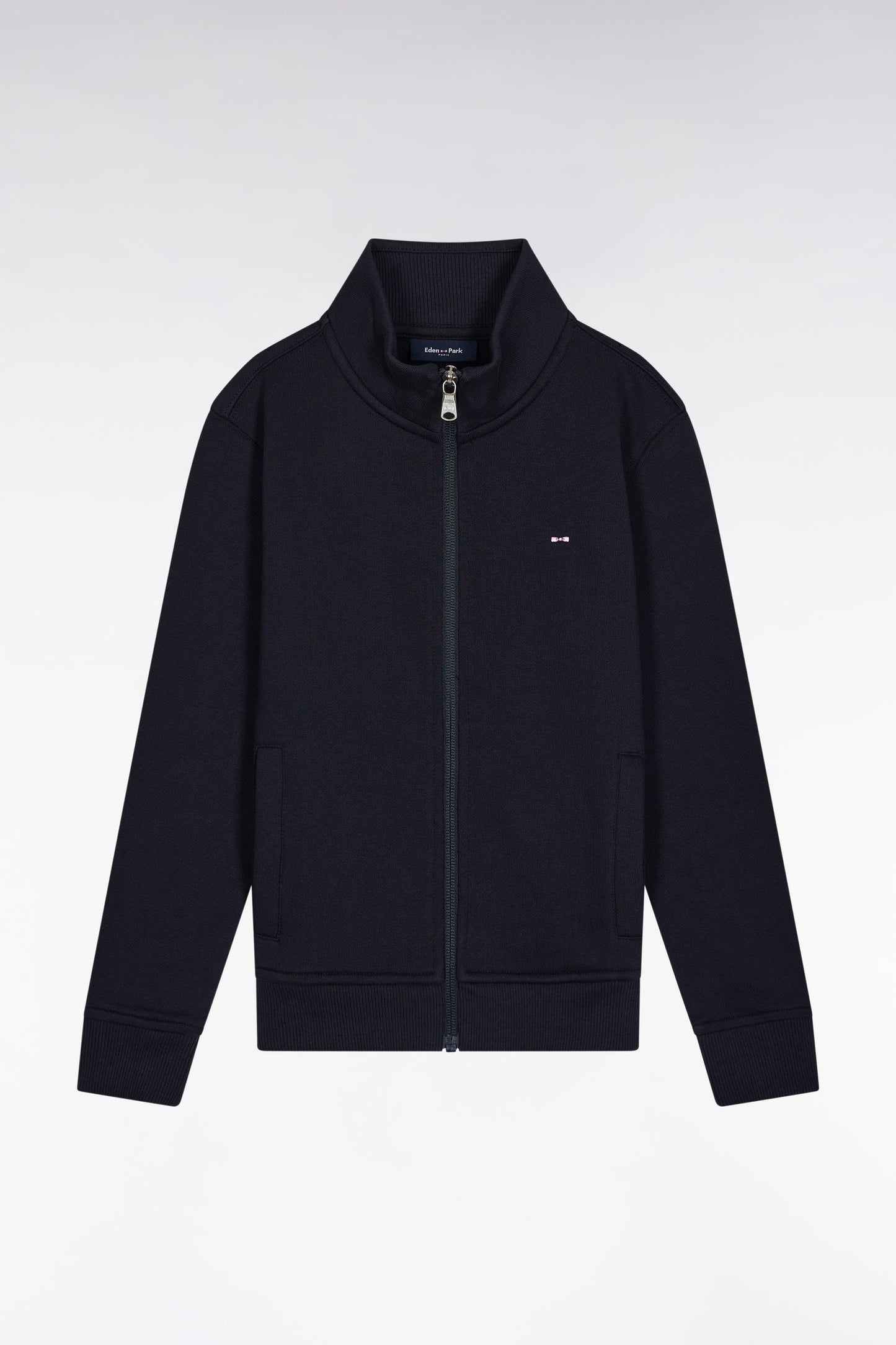 Sweatshirt zippé col montant en molleton coton marine