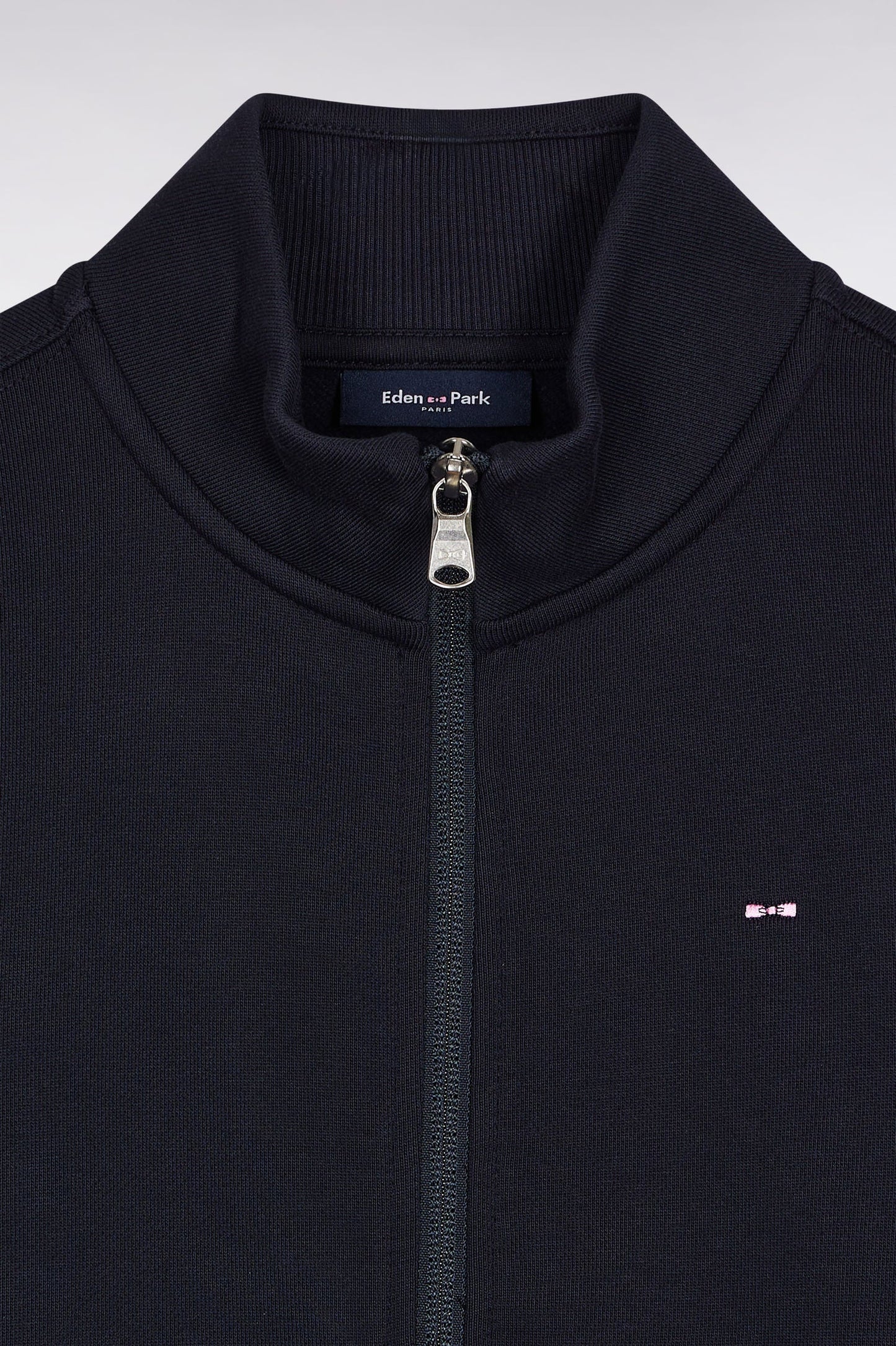 Sweatshirt zippé col montant en molleton coton marine
