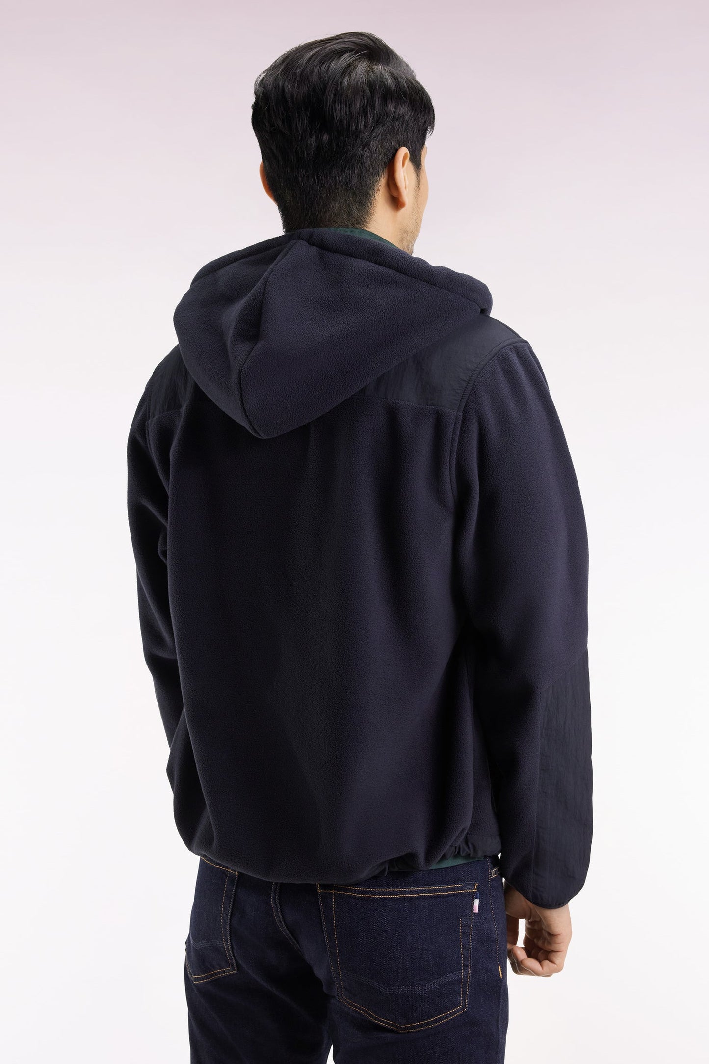 Sweatshirt zippé à capuche bimatière marine coupe droite