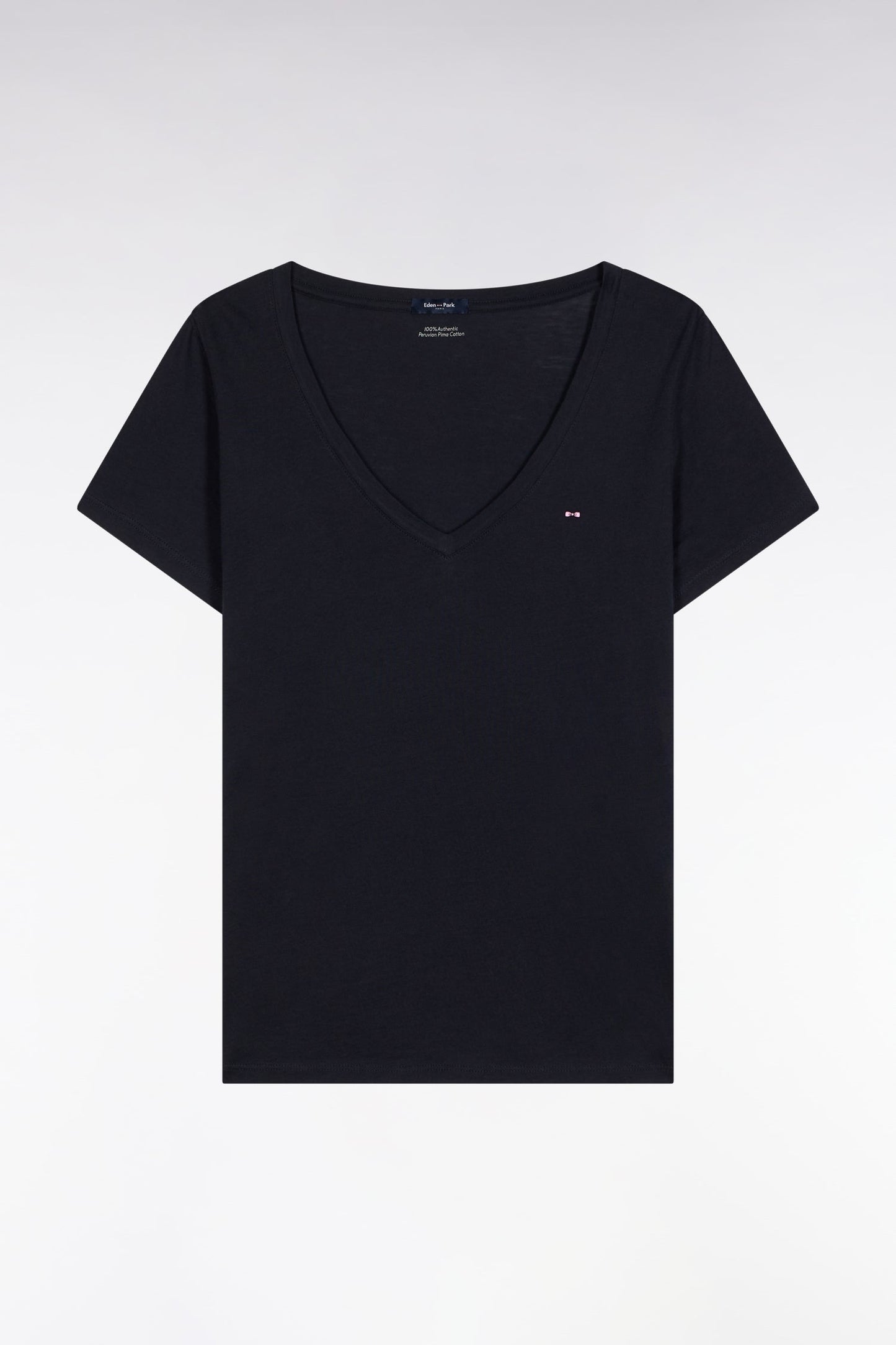 T-shirt à manches courtes en coton Pima marine col V