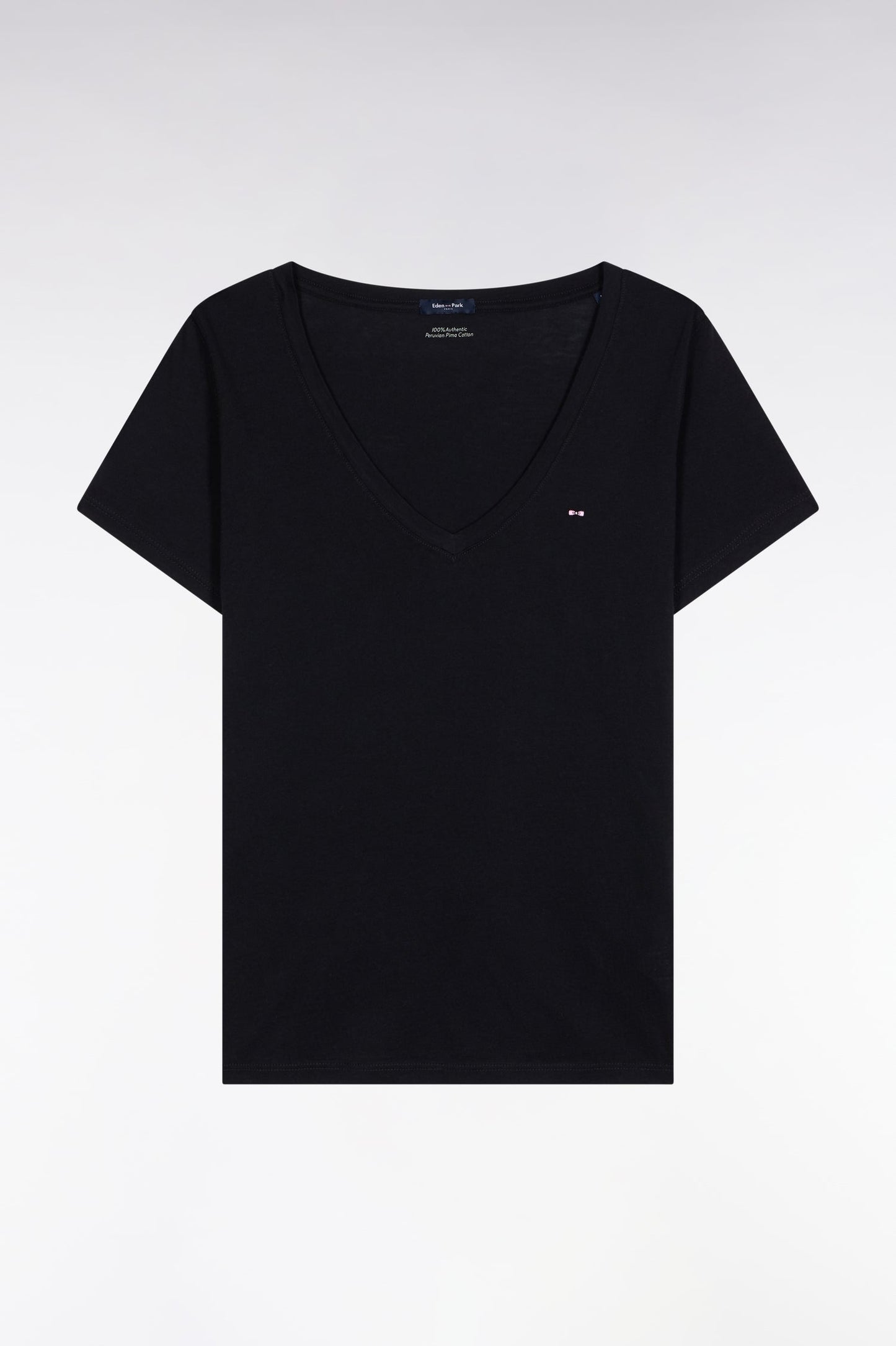 T-shirt à manches courtes en coton Pima marine col V