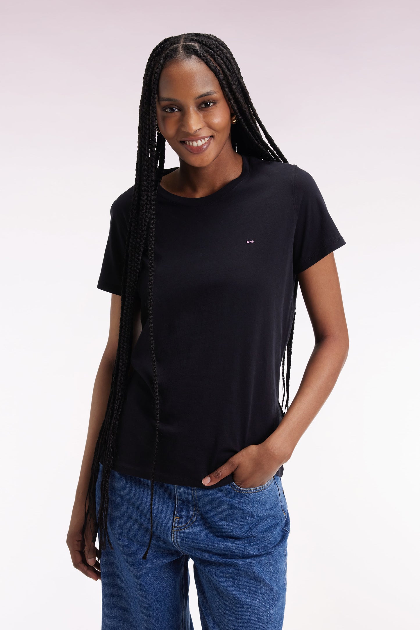 T-shirt à manches courtes en coton Pima noir col rond