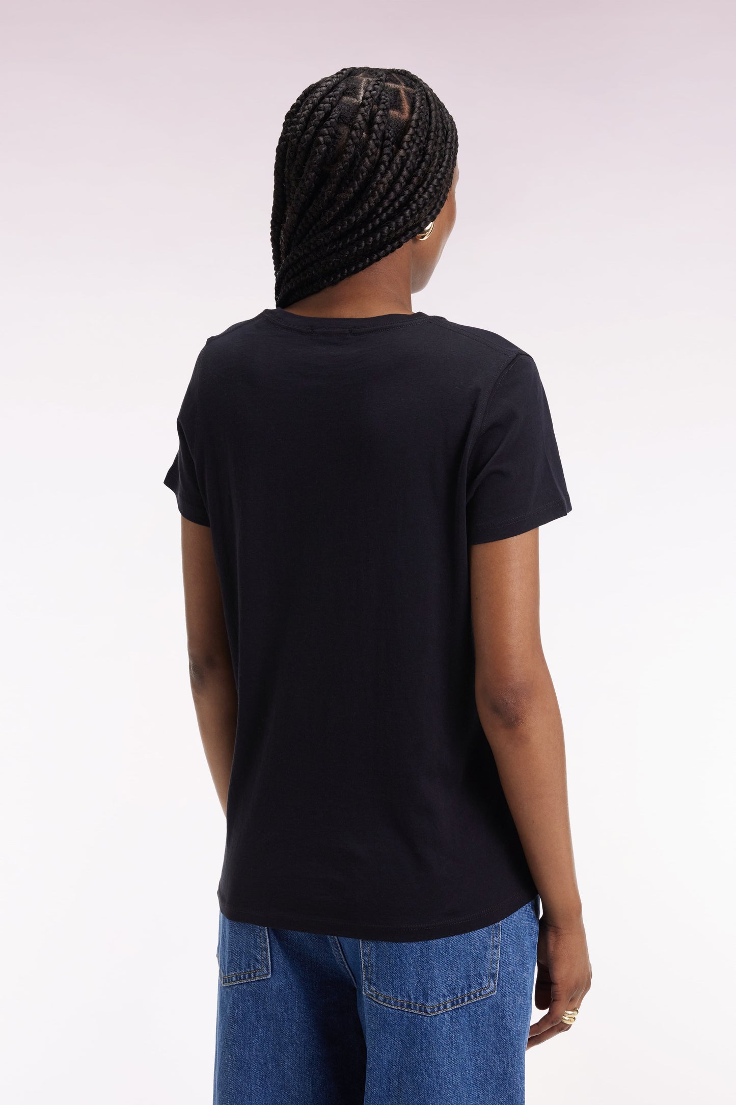 T-shirt à manches courtes en coton Pima noir col rond
