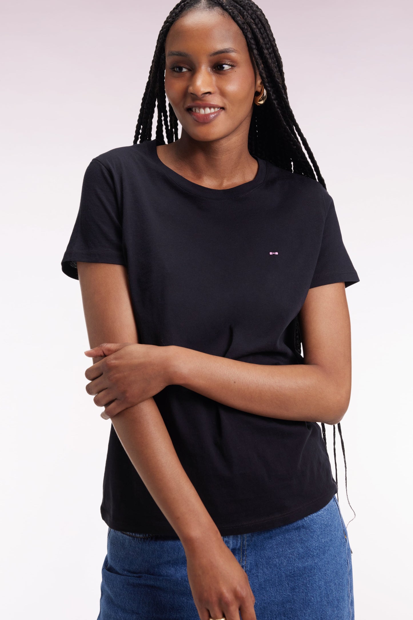 T-shirt à manches courtes en coton Pima noir col rond