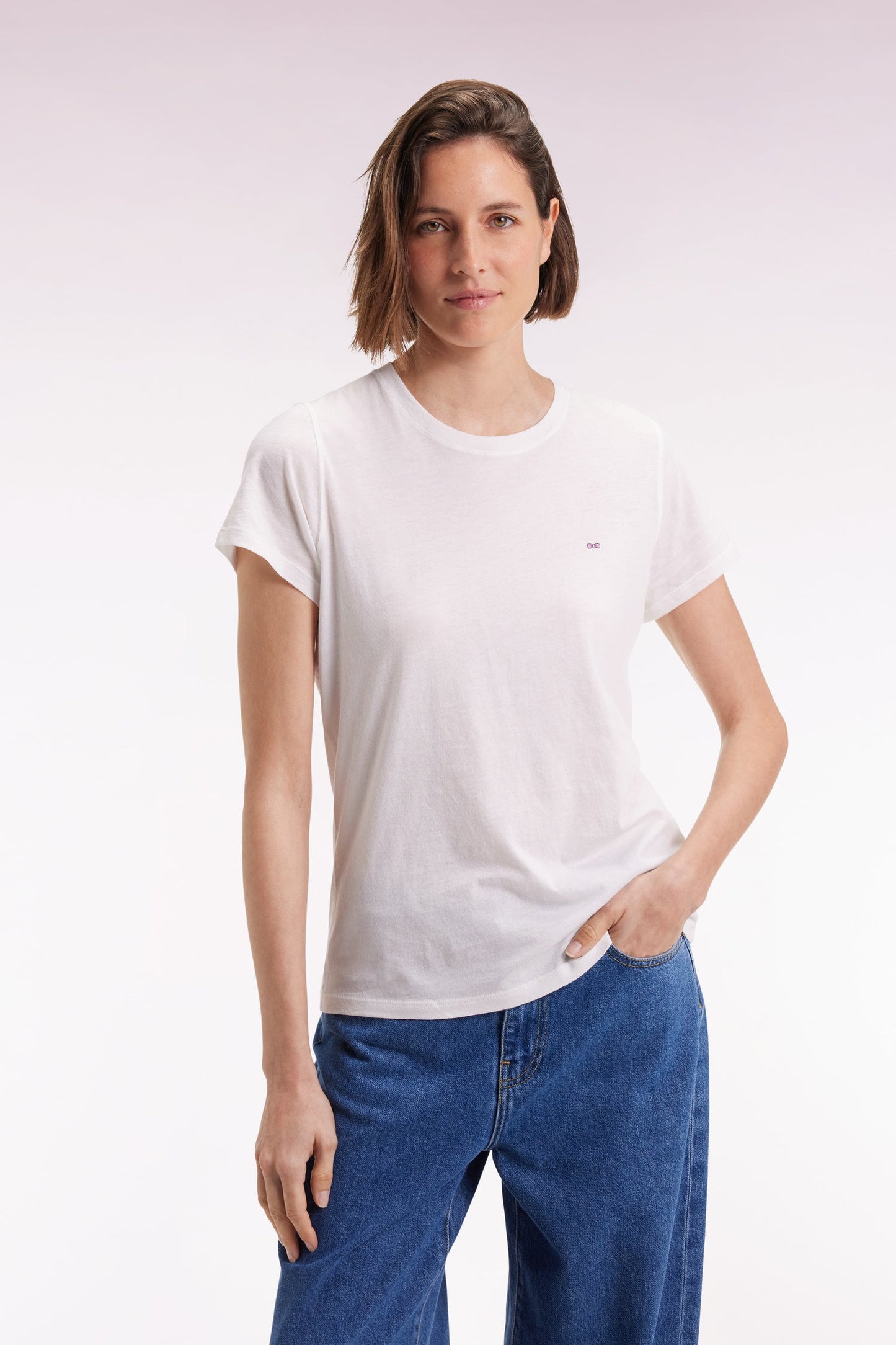 T-shirt à manches courtes en coton Pima blanc col rond