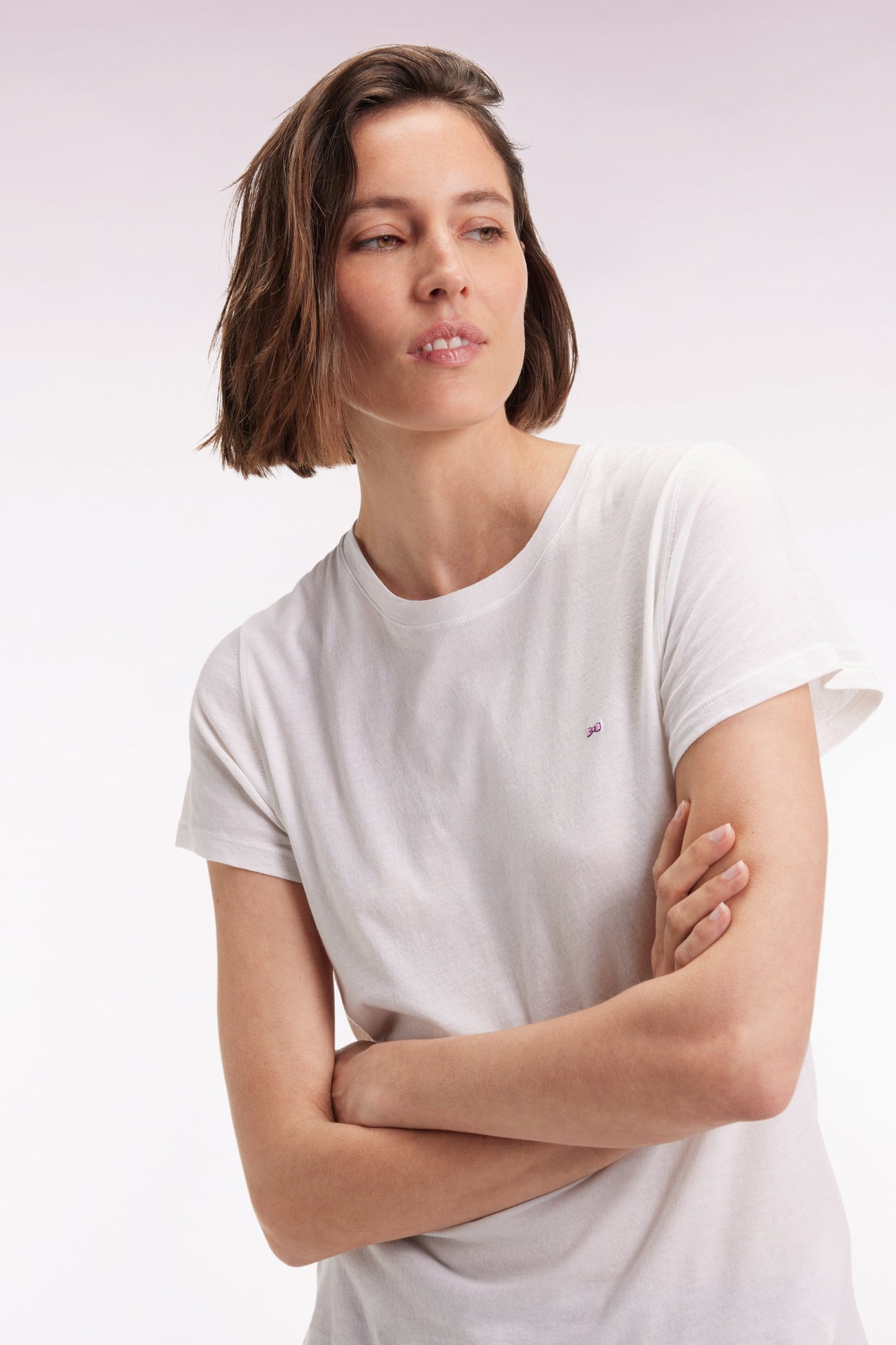 T-shirt à manches courtes en coton Pima blanc col rond