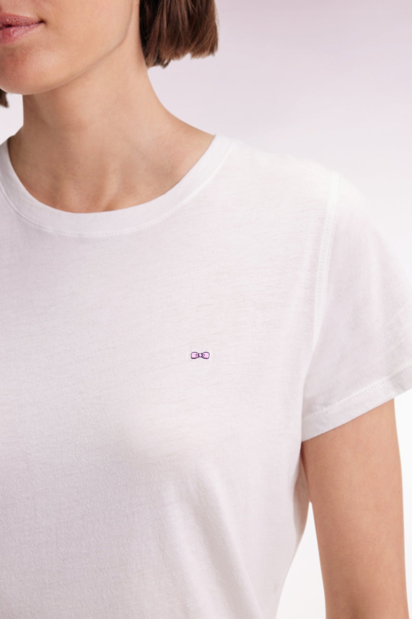 T-shirt à manches courtes en coton Pima blanc col rond