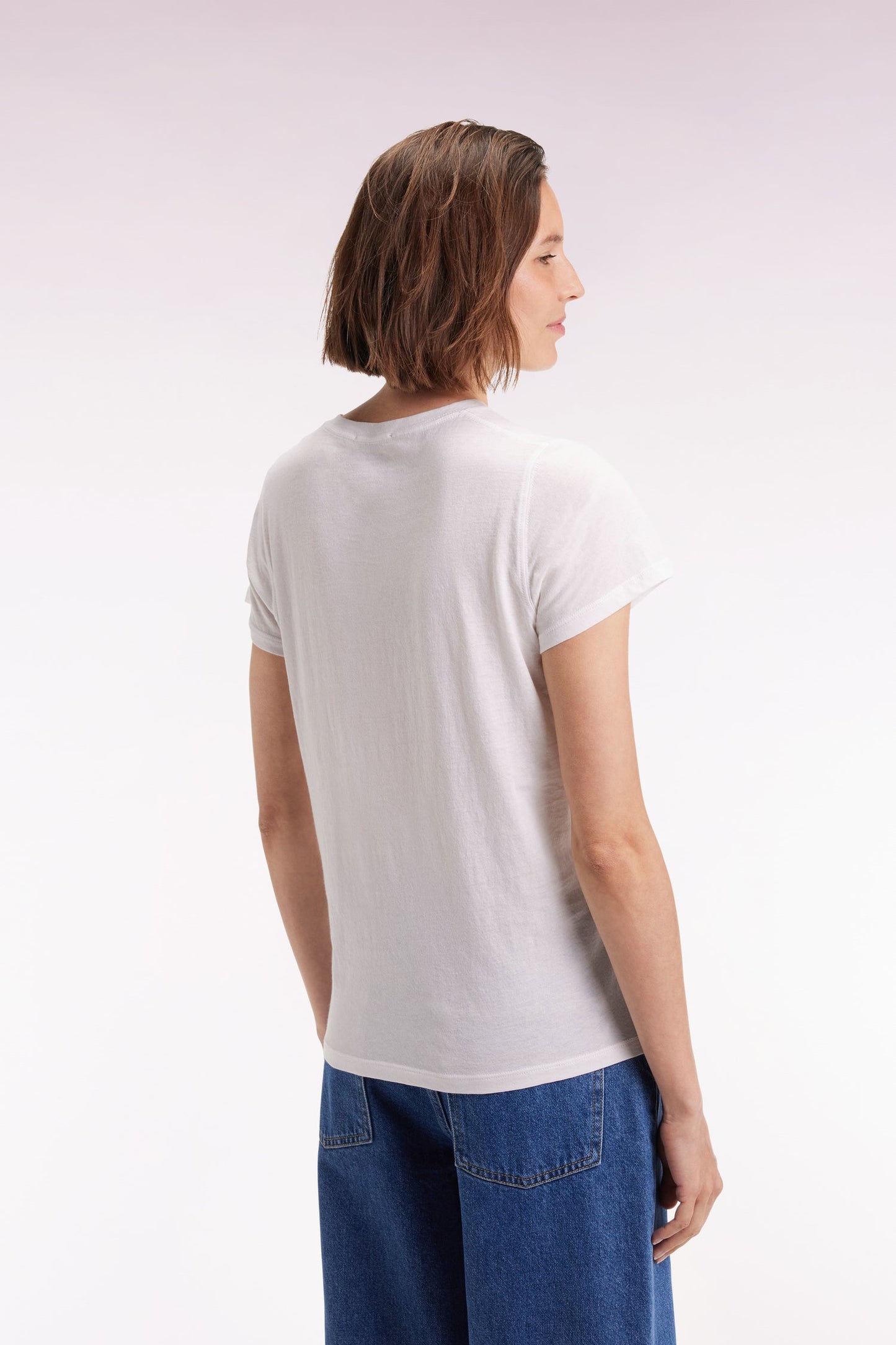 T-shirt à manches courtes en coton Pima blanc col rond