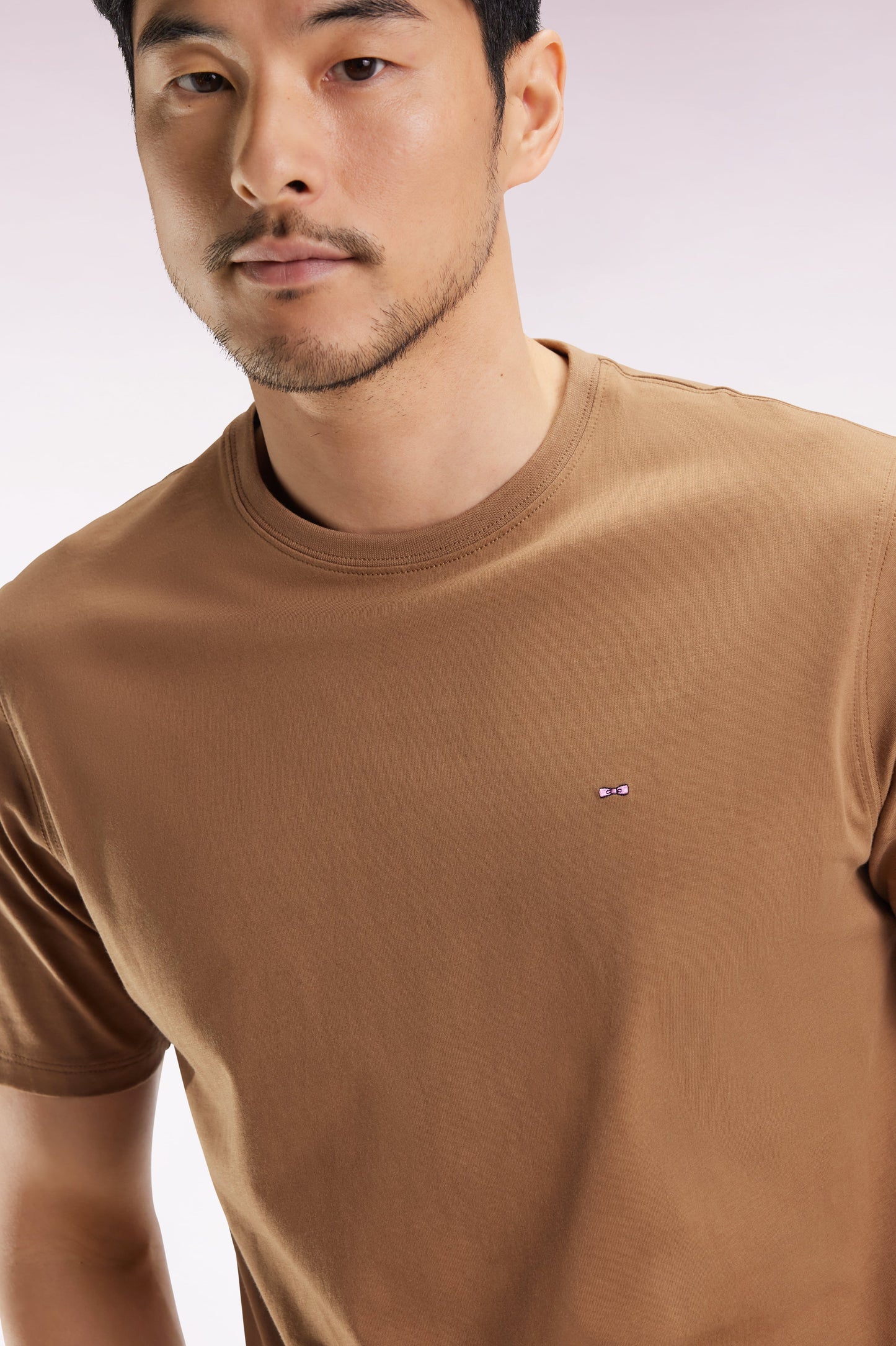 T-shirt manches courtes à col rond en coton Pima camel
