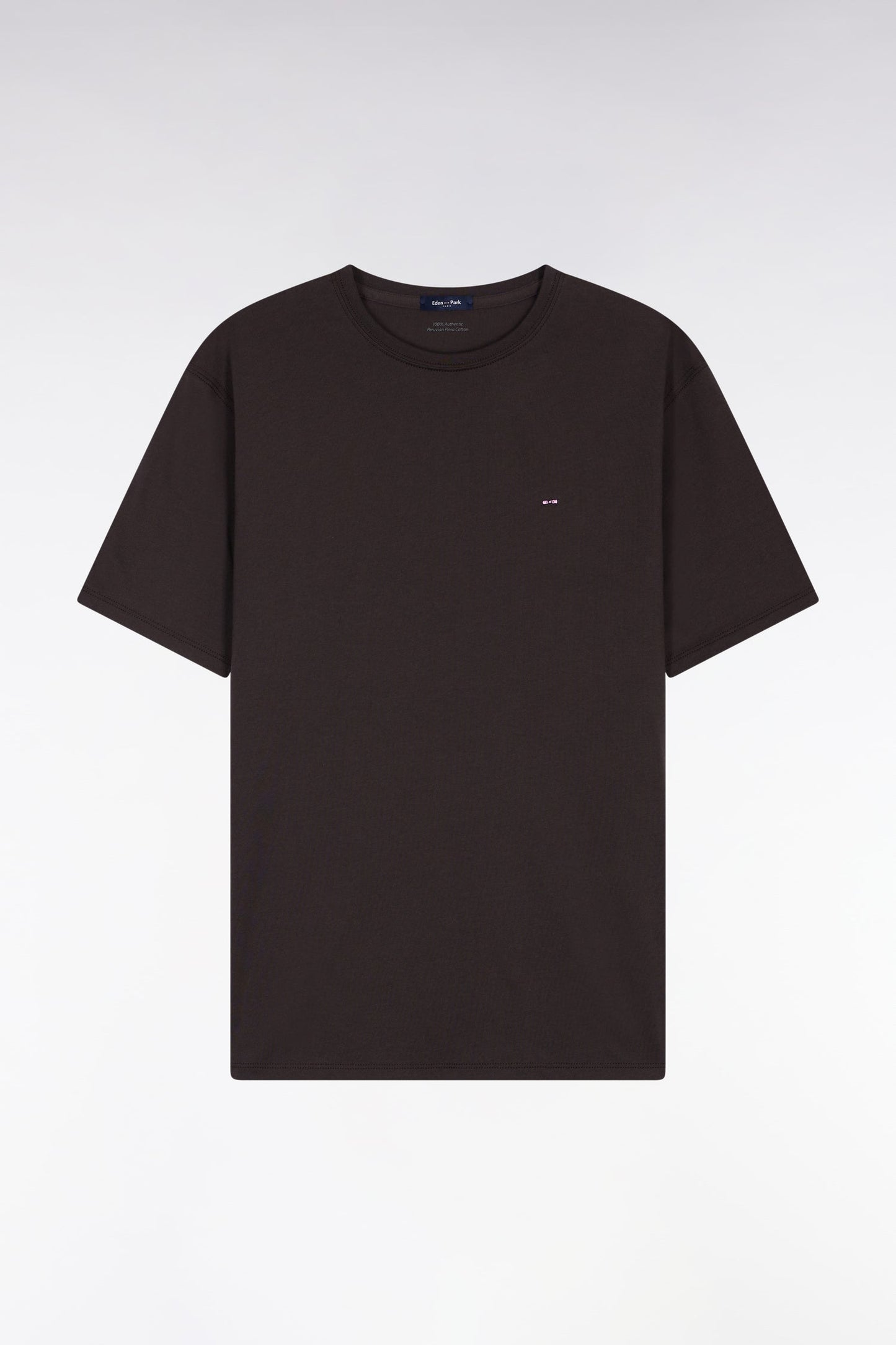 T-shirt manches courtes à col rond en coton Pima marron