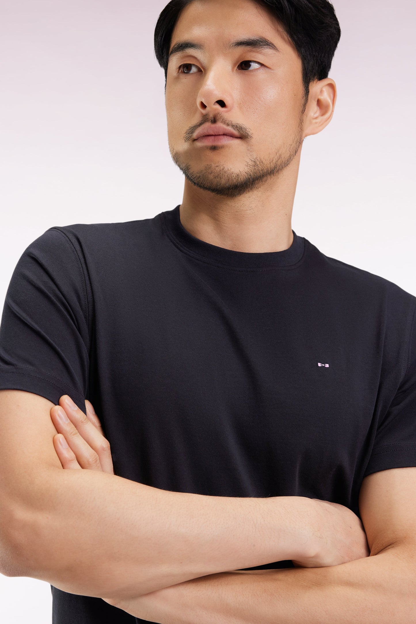 T-shirt à manches courtes broderie dos en coton Pima noir