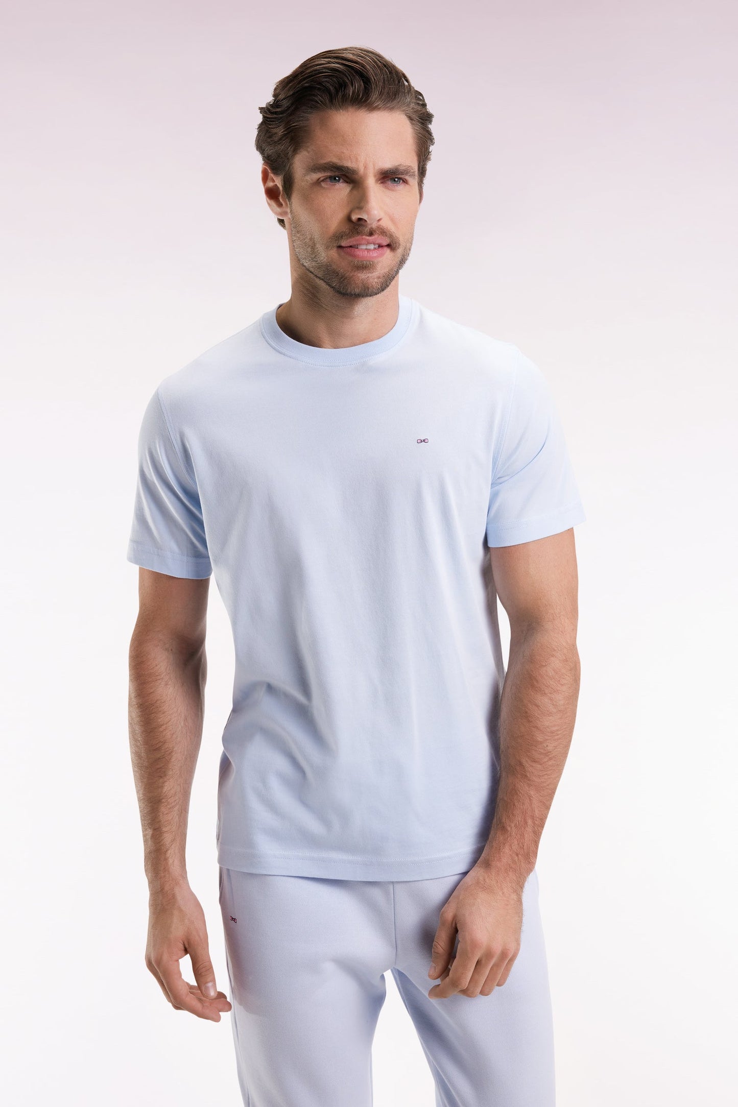 T-shirt à manches courtes broderie dos en coton Pima ciel
