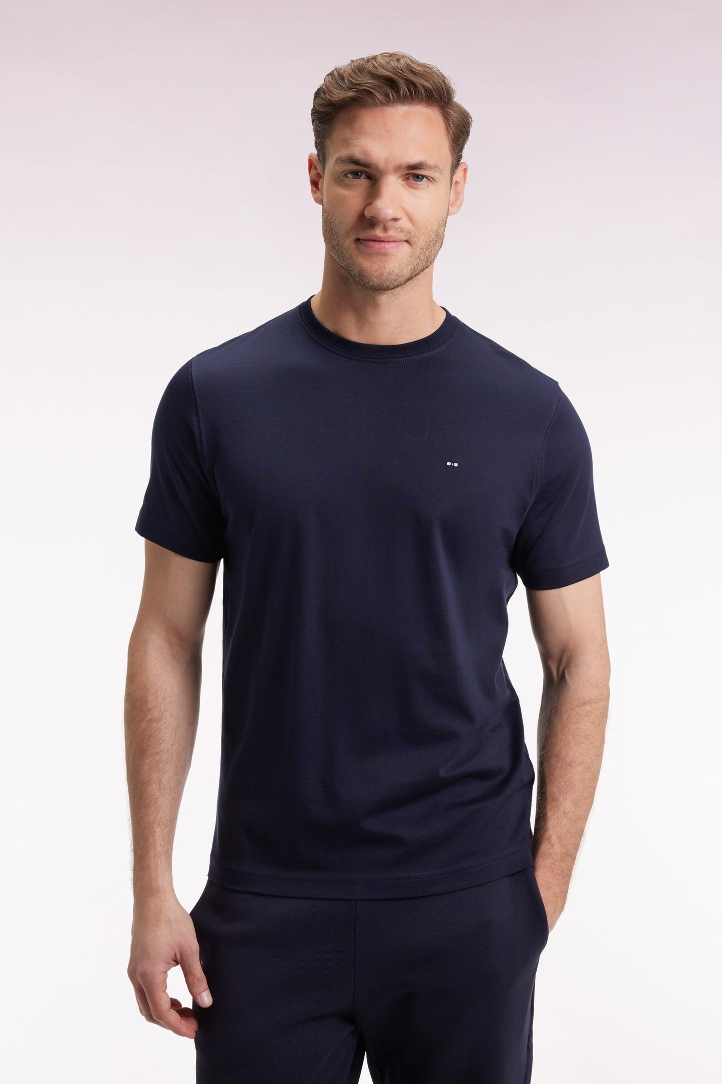 T-shirt à manches courtes broderie dos en coton Pima marine