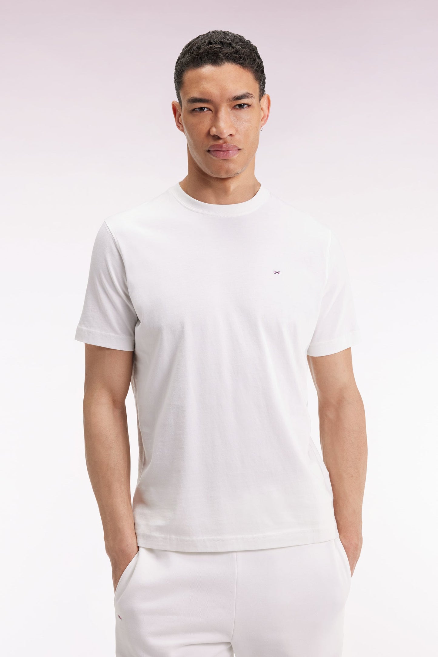 T-shirt à manches courtes broderie dos en coton Pima écru