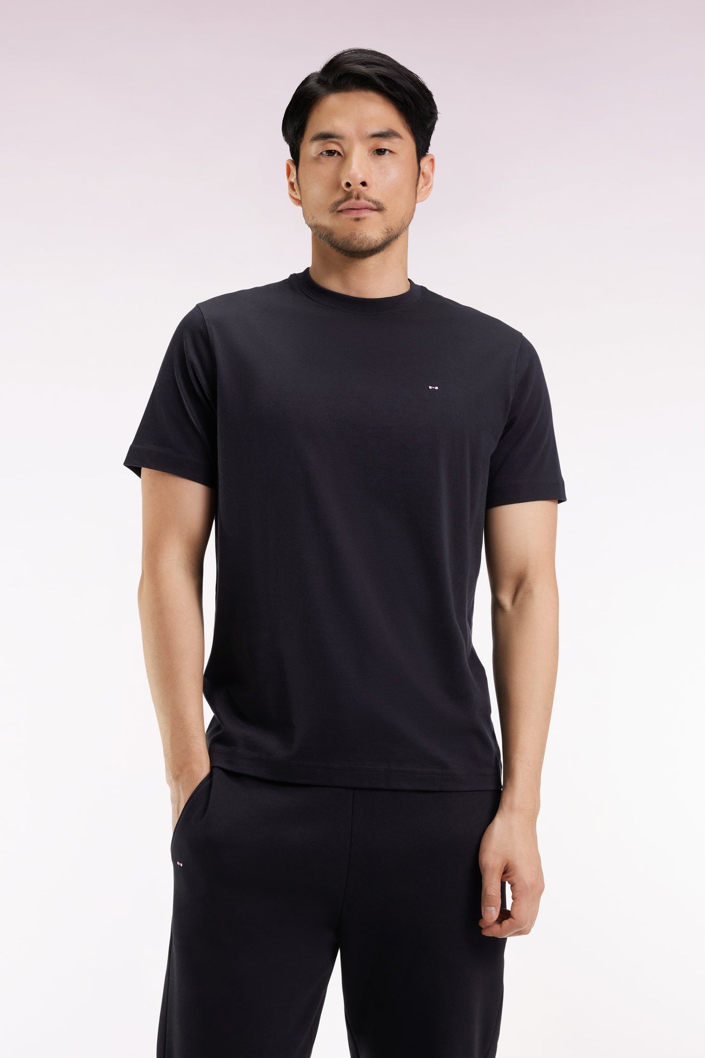 T-shirt à manches courtes broderie dos en coton Pima noir