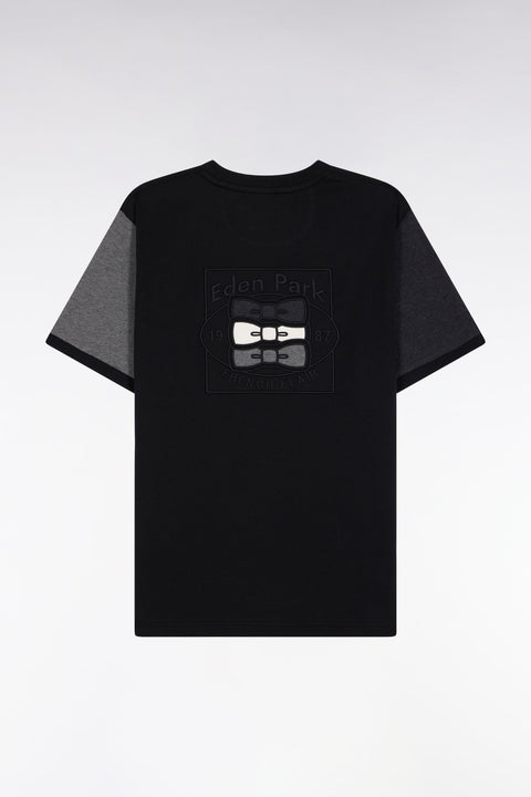 T-shirt à manches courtes contrastées en coton noir - Image 2